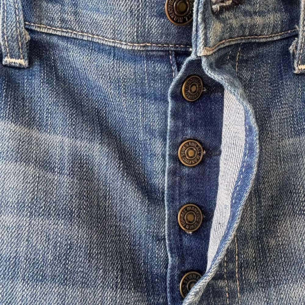 7 For All Mankind Blue jeans micro Mini Skirt with Orange Accents size 29 y2k